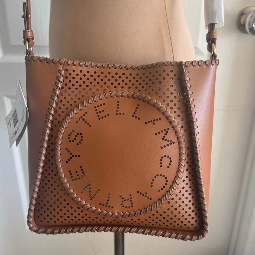 Stella McCartney Perforated Logo Faux Leather Crossbody Bag Cuoio Brown